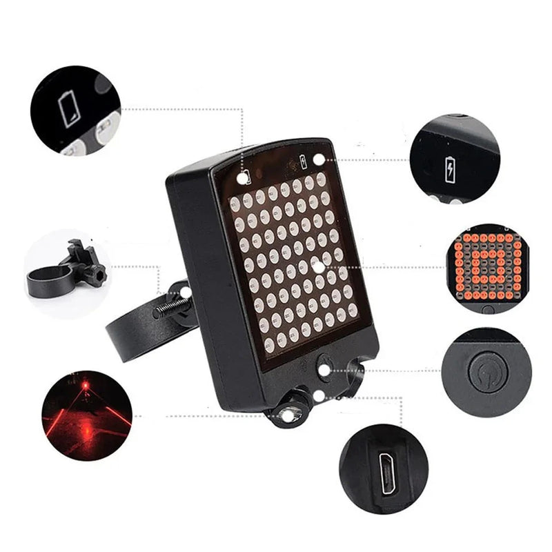 Luz de sinalização para bicicleta com 64 LEDs, 15 lumens, recarregável, à prova d'água e sem fio